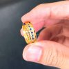 nhẫn lông voi nữ vàng 18k đính sapphire xanh