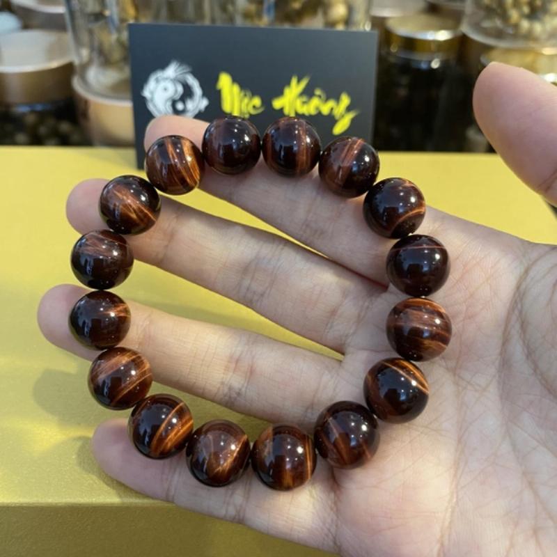 Vòng đá mắt hổ tròn 12mm cho nam